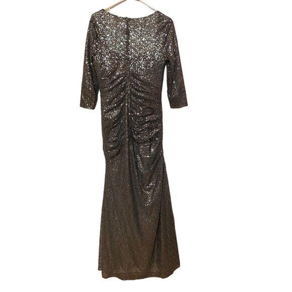 LA FEMME Ruched Sequin Trumpet Gown In Gunmetal Size 8 $469 - Picture 5 of 10